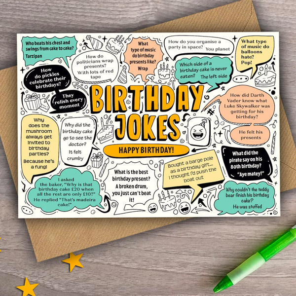 Birthday Jokes Greetings Card Doodle Illustration Hand Drawn Fun Card